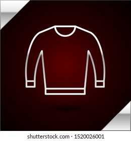 Silver line Sweater icon isolated on dark red background. Pullover icon.  Vector Illustration