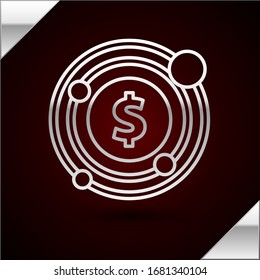Silver line Target with dollar symbol icon isolated on dark red background. Investment target icon. Successful business concept. Cash or Money.  Vector Illustration