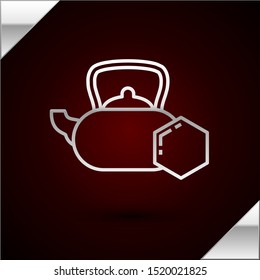 Silver line Tea kettle with honey icon isolated on dark red background. Sweet natural food.  Vector Illustration