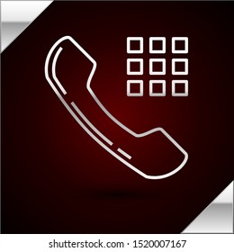 Silver line Telephone handset icon isolated on dark red background. Phone sign.  Vector Illustration