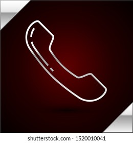 Silver line Telephone handset icon isolated on dark red background. Phone sign. Vector Illustration Silver line Telephone handset icon isolated on dark red background. Phone sign. Vector Illustration