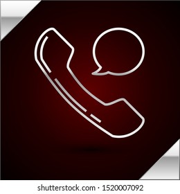 Silver line Telephone handset and speech bubble chat icon isolated on dark red background. Phone sign.  Vector Illustration