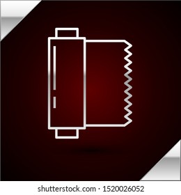 Silver line Textile fabric roll icon isolated on dark red background. Roll, mat, rug, cloth, carpet or paper roll icon.  Vector Illustration