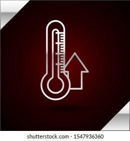 Silver line Thermometer icon isolated on dark red background.  Vector Illustration