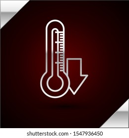 Silver line Thermometer icon isolated on dark red background.  Vector Illustration
