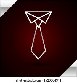 Silver line Tie icon isolated on dark red background. Necktie and neckcloth symbol.  Vector Illustration
