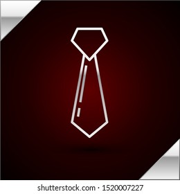 Silver line Tie icon isolated on dark red background. Necktie and neckcloth symbol.  Vector Illustration