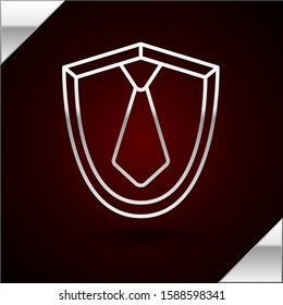 Silver line Tie icon isolated on dark red background. Necktie and neckcloth symbol.  Vector Illustration
