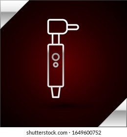 Silver line Tooth drill icon isolated on dark red background. Dental handpiece for drilling and grinding tools.  Vector Illustration