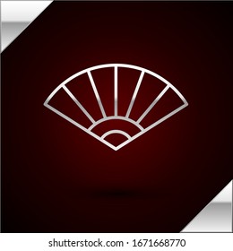 Silver line Traditional paper chinese or japanese folding fan icon isolated on dark red background.  Vector Illustration