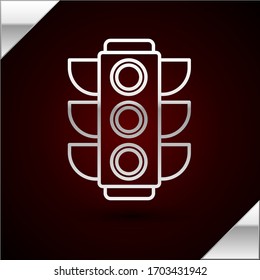 Silver line Traffic light icon isolated on dark red background.  Vector Illustration