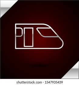 Silver line Train icon isolated on dark red background. Public transportation symbol. Subway train transport. Metro underground.  Vector Illustration