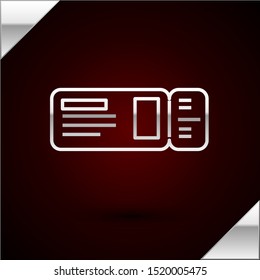 Silver line Travel ticket icon isolated on dark red background. Train, ship, plane, tram, bus transport. Travel service concept.  Vector Illustration