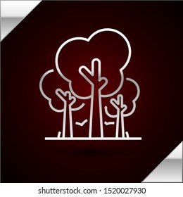 Silver line Trees icon isolated on dark red background. Forest symbol.  Vector Illustration