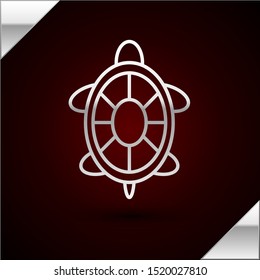 Silver line Turtle icon isolated on dark red background.  Vector Illustration