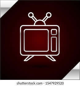 Silver line Tv icon isolated on dark red background. Television sign.  Vector Illustration