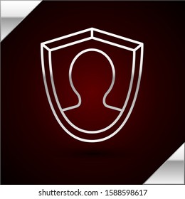 Silver line User protection icon isolated on dark red background. Secure user login, password protected, personal data protection, authentication.  Vector Illustration