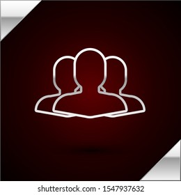 Silver line Users group icon isolated on dark red background. Group of people icon. Business avatar symbol users profile icon.  Vector Illustration