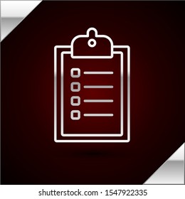 Silver line Verification of delivery list clipboard icon isolated on dark red background.  Vector Illustration