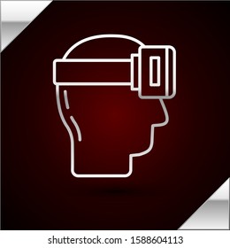 Silver line Virtual reality glasses icon isolated on dark red background. Stereoscopic 3d vr mask.  Vector Illustration