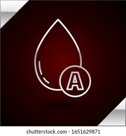 Silver line Water drop icon isolated on dark red background.  Vector Illustration