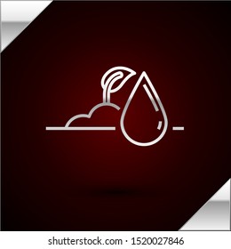 Silver line Watering sprout icon isolated on dark red background. Seed and seedling. Irrigation symbol. Leaf nature.  Vector Illustration