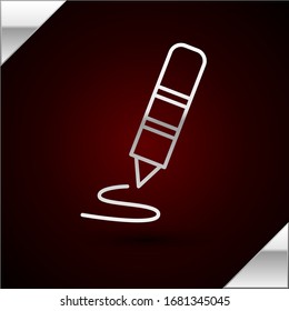 Silver line Wax crayon for drawing icon isolated on dark red background.  Vector Illustration