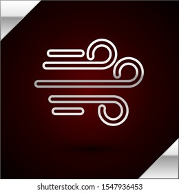 Silver line Wind icon isolated on dark red background. Windy weather.  Vector Illustration