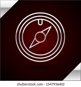 Silver line Wind rose icon isolated on dark red background. Compass icon for travel. Navigation design.  Vector Illustration