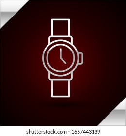 Silver line Wrist watch icon isolated on dark red background. Wristwatch icon.  Vector Illustration