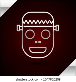 Silver line Zombie mask icon isolated on dark red background. Happy Halloween party.  Vector Illustration