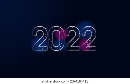 Silber Linear 2022 Zahl mit mehrfarbigen Sprinklen wirkt sich auf den blauen Hintergrund aus.