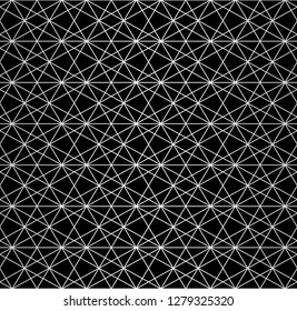 Silver linear pattern. Vector geometric seamless texture. Subtle gray metallic lines on black background. Luxury ornament with delicate grid, lattice, net, mesh. Abstract repeated graphic design