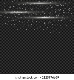 Silver lines with the effect of dust, glare that pour down on a transparent background