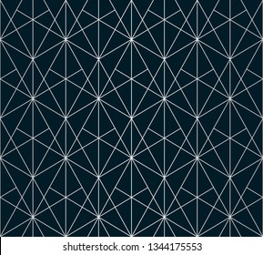 Silver lines pattern. Vector geometric linear seamless texture. Luxury ornament with delicate grid, lattice, net, triangles, rhombuses, thin lines. Abstract black and silver repeat graphic background