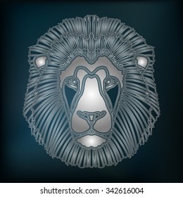 Silver lion head, zodiac Leo sign for astrological predestination and horoscope