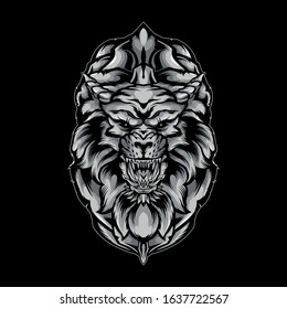 silver lion illustration vector design