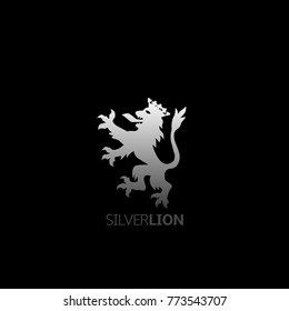 Silver lion symbol. Luxury elegant royal logo sign