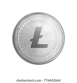 Silver litecoin coin. Crypto currency blockchain coin litecoin symbol isolated on white background. Realistic vector illustration.