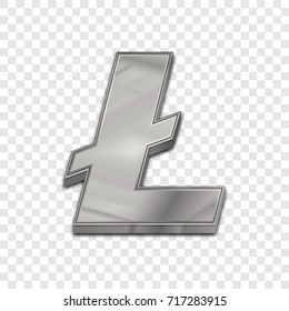 Silver litecoin symbol isolated web vector icon. Litecoin trendy 3d style vector icon. Raised symbol illustration. Silver litecoin crypto currency sign.