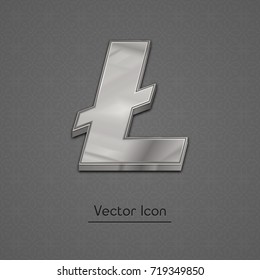 Silver litecoin symbol isolated web vector icon. Litecoin trendy 3d style vector icon. Raised symbol illustration. Silver litecoin crypto currency sign.