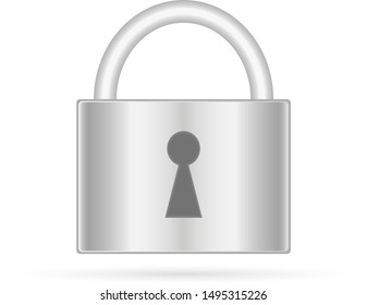 Silver lock, password. Lock icon isolated on white backdround. Security symbol for web site design, logo, app, UI. Logo pictogram. Gradient metal padlock. Vector illustration.