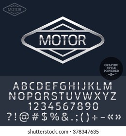 Silver logo for motorbike and car shop. Vector set of letters, numbers and symbols.