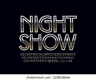 Silver Logo with text Night Show. Vector set of Alphabet letters, Numbers and Symbols. Metallic gradient Font.