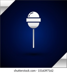 Silver Lollipop icon isolated on dark blue background. Food, delicious symbol.  Vector Illustration