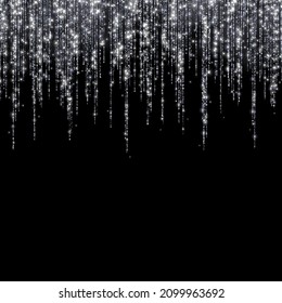 Silver long glitter garland on black background. Vector