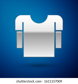 Silver Long sleeve shirt icon isolated on blue background.  Vector Illustration