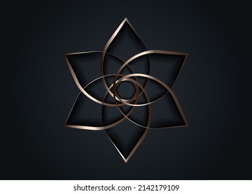 Flor de loto plateado mandala, Símbolo de semilla de vida Geometría sagrada. Icono del logotipo Mandala mística geométrica de la flor esotérica alquimista. Vector oro metal línea arte amuleto meditativo divino aislado en negro 