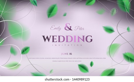 Silver luxury abstract background with flying green leaves and metal frame elegant decoration vector design