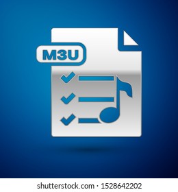 Silver M3U file document. Download m3u button icon isolated on blue background. M3U file symbol.  Vector Illustration